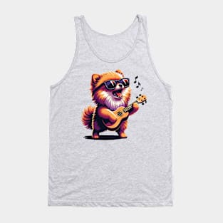 Dog Playing Guitar Singing Pomeranian Pom Funny Tank Top